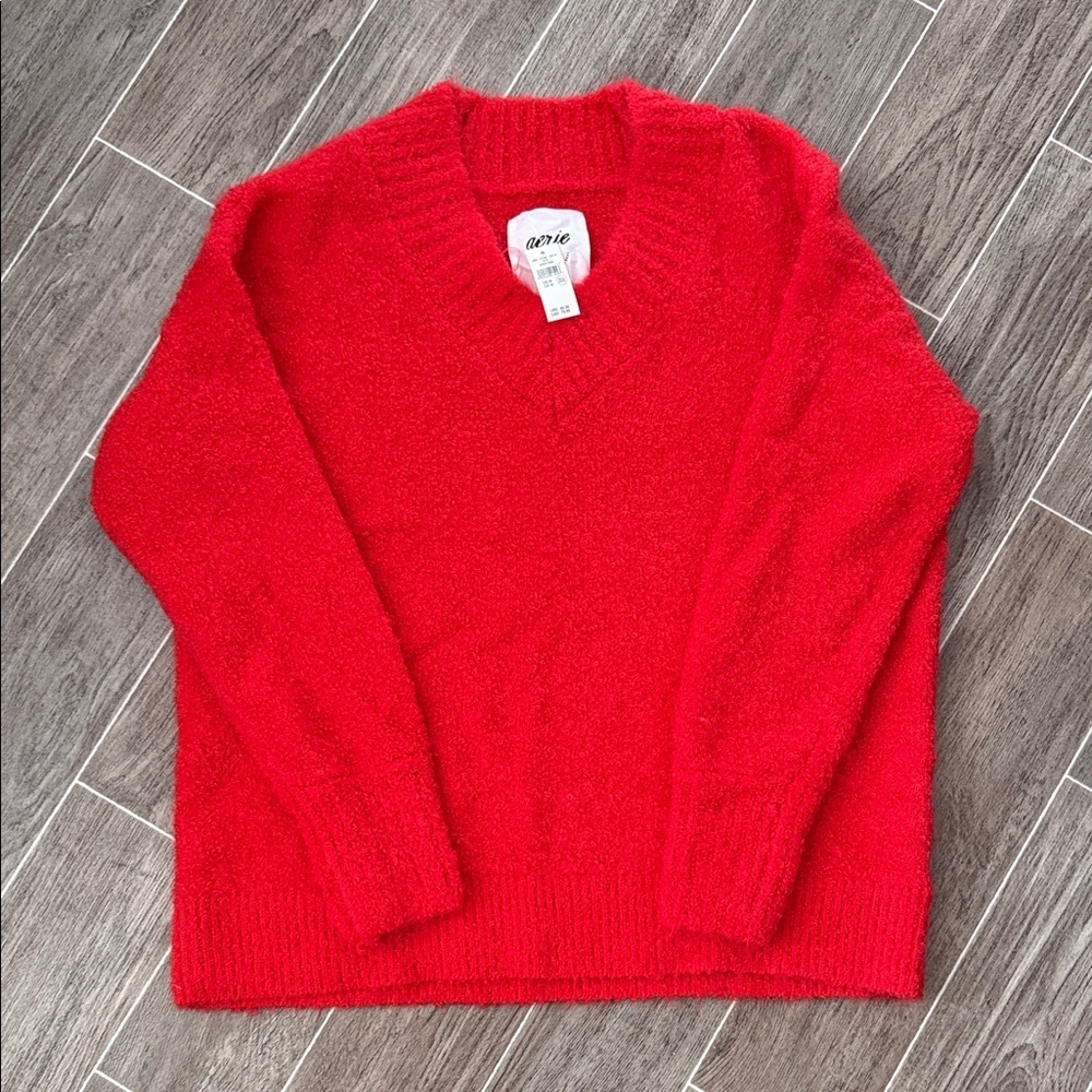Aerie V-Neck Sweater in Bold Red